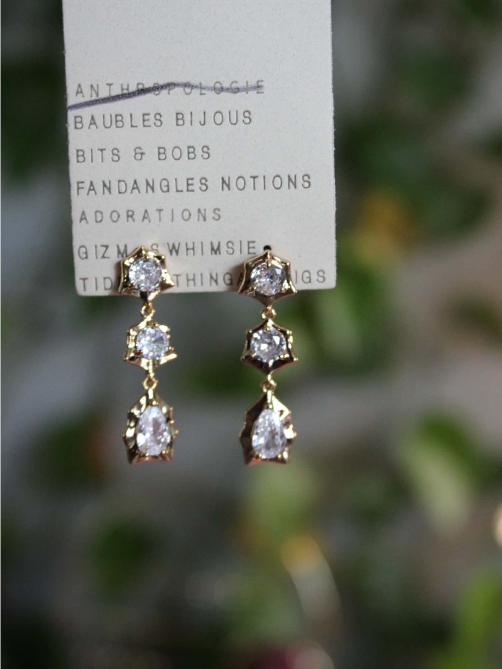 Anthropologie Gold Drop Crystal Dangle Earrings - Clear